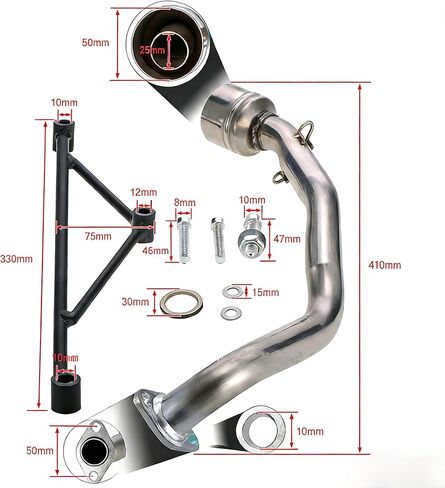 نظام كاتم صوت العادم من الفولاذ المقاوم للصدأ متوافق مع GY6 125cc 150cc 157QMJ 152QMI محرك الدراجات البخارية ATV Go Karts، أنبوب رأس كامل مع حاجز كاتم الصوت in Kuwait