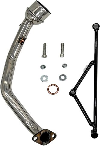 نظام كاتم صوت العادم من الفولاذ المقاوم للصدأ متوافق مع GY6 125cc 150cc 157QMJ 152QMI محرك الدراجات البخارية ATV Go Karts، أنبوب رأس كامل مع حاجز كاتم الصوت in Kuwait