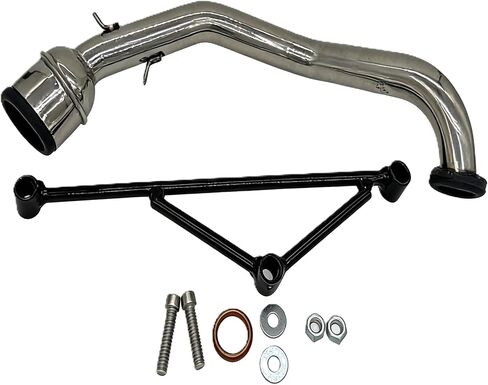 نظام كاتم صوت العادم من الفولاذ المقاوم للصدأ متوافق مع GY6 125cc 150cc 157QMJ 152QMI محرك الدراجات البخارية ATV Go Karts، أنبوب رأس كامل مع حاجز كاتم الصوت in Kuwait