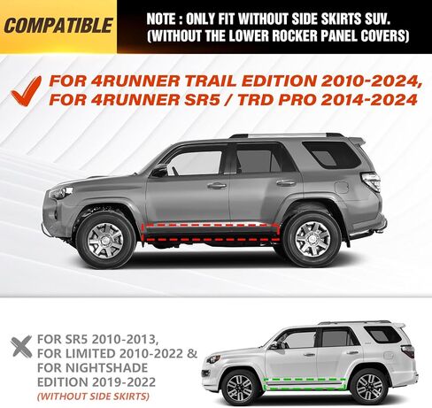 لوحات الجري ذات الدرجات الجانبية المتوافقة مع إصدار 2010-2024 Toyota 4Runner Trail Edition، 2014-2024 Toyota 4-Runner SR5 / TRD Pro (بدون تنانير جانبية)، تصميم درجين مزود بمسامير على السكك الحديدية الجانبية Nerf Bar in Saudi Arabia