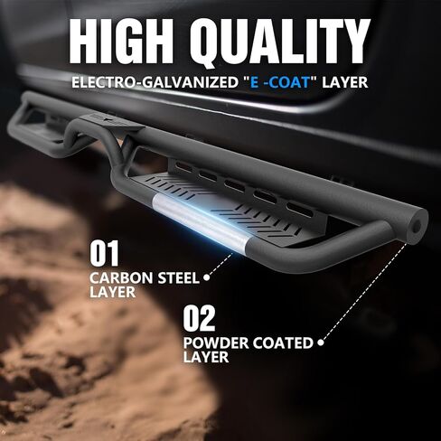 لوحات الجري ذات الدرجات الجانبية المتوافقة مع إصدار 2010-2024 Toyota 4Runner Trail Edition، 2014-2024 Toyota 4-Runner SR5 / TRD Pro (بدون تنانير جانبية)، تصميم درجين مزود بمسامير على السكك الحديدية الجانبية Nerf Bar in Saudi Arabia