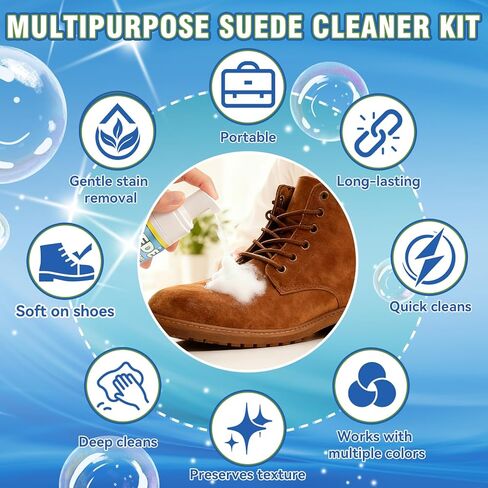 مجموعة تنظيف الأحذية المصنوعة من الجلد السويدي، مجموعة تنظيف الأحذية المصنوعة من جلد الغزال والجلد المدبوغ بوزن 6.76 أونصة، منظف الأحذية الرياضية مع فرشاة ومنشفة، منظف الجلد السويدي للأحذية والجلود وجلد النوبوك والجلد والنسيج والقماش in Kuwait