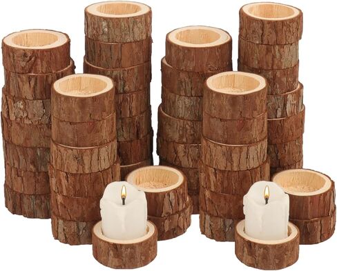48 Pack Wooden TeaLight Candle Holders, OD:2.5 Inch, ID:1.6 Inch Wood Votive Tealight Holders for Home, Wedding, Party, and Holiday Decor in Saudi Arabia