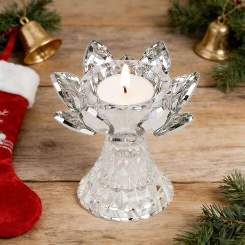 قطعة واحدة من حامل ضوء الشاي الكريستالي الفضي، شمعدان زجاجي لزهرة اللوتس، شمعة نذرية لقطعة الطاولة المركزية، ديكور حفلات الزفاف، هدية لطيفة in Kuwait