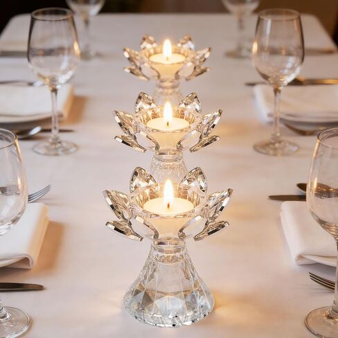قطعة واحدة من حامل ضوء الشاي الكريستالي الفضي، شمعدان زجاجي لزهرة اللوتس، شمعة نذرية لقطعة الطاولة المركزية، ديكور حفلات الزفاف، هدية لطيفة in Kuwait