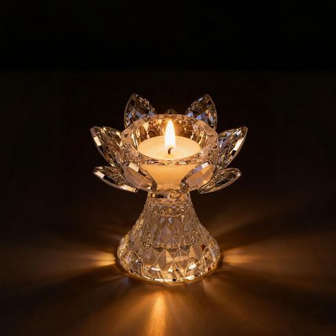 قطعة واحدة من حامل ضوء الشاي الكريستالي الفضي، شمعدان زجاجي لزهرة اللوتس، شمعة نذرية لقطعة الطاولة المركزية، ديكور حفلات الزفاف، هدية لطيفة in Kuwait