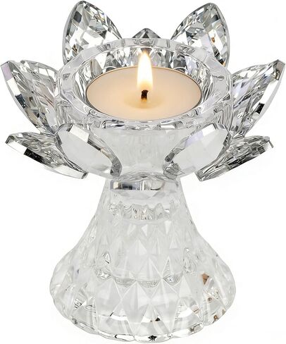قطعة واحدة من حامل ضوء الشاي الكريستالي الفضي، شمعدان زجاجي لزهرة اللوتس، شمعة نذرية لقطعة الطاولة المركزية، ديكور حفلات الزفاف، هدية لطيفة in Kuwait