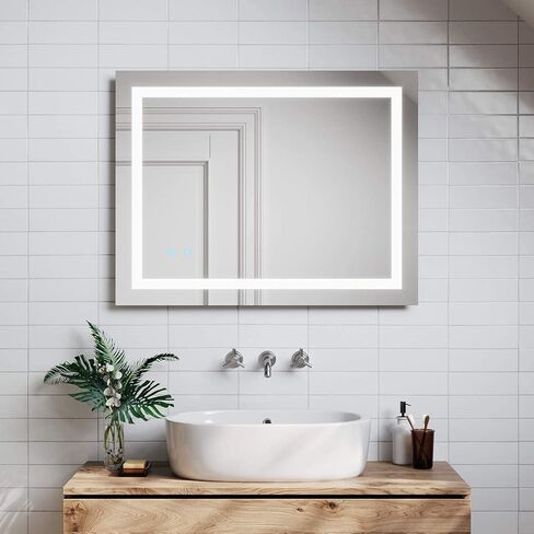 TOOLKISS 36x30 LED Bathroom Mirror Wall Mounted Lighted Vanity Mirror Dimmable Anti-Fog Shatter-Proof Smart Memory Horizontal/Vertical in Saudi Arabia