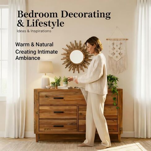 مرآة بوهو صن برست مقاس 24 بوصة، مرآة خشبية مستديرة لتزيين الحائط مرآة شمسية لغرفة النوم وغرفة المعيشة والحمام والممر والشرفة ومدخل المزرعة وهدية الانتقال لمنزل جديد in Kuwait