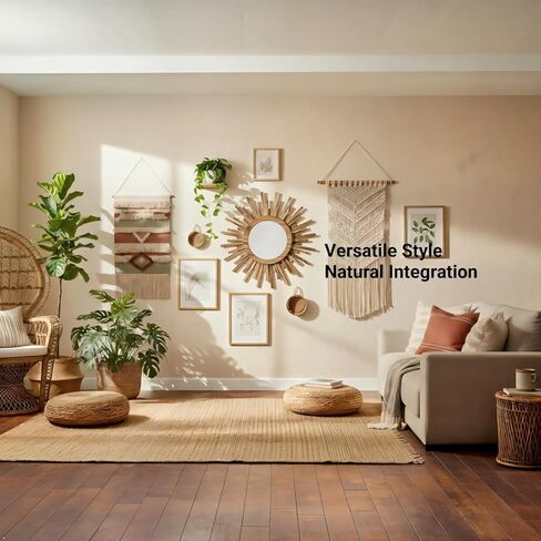 مرآة بوهو صن برست مقاس 24 بوصة، مرآة خشبية مستديرة لتزيين الحائط مرآة شمسية لغرفة النوم وغرفة المعيشة والحمام والممر والشرفة ومدخل المزرعة وهدية الانتقال لمنزل جديد in Kuwait