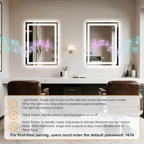 مرآة حمام LED مقاس 20 × 28 بوصة مع أضواء، مكبر صوت بلوتوث مزدوج، مضاد للضباب، 3 درجات حرارة ألوان، سطوع خافت، وظيفة الذاكرة، مقاومة للماء، تصميم مثبت على الحائط، زجاج مقسى in Saudi Arabia