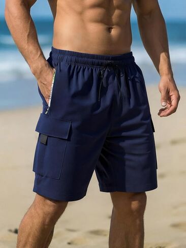 Men's Cargo Shorts Drawstring Athletic Outdoor Hiking Shorts Quick-Dry Lightweight with Zipper Pockets in Saudi Arabia