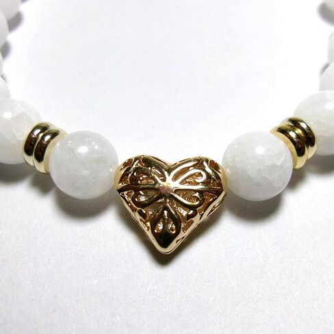 Enchanted Love Beaded Stretch Bracelet with 18 K Gold Plated Heart Charm and Gold Accent Spacers, Genuine Gemstone and Glass Beads, 8mm Beads in Kuwait