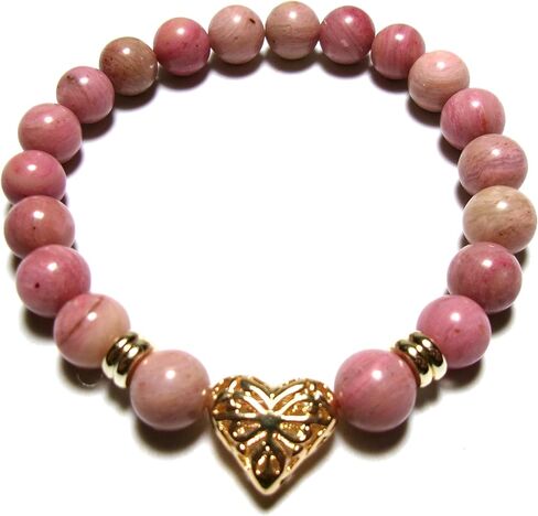 Enchanted Love Beaded Stretch Bracelet with 18 K Gold Plated Heart Charm and Gold Accent Spacers, Genuine Gemstone and Glass Beads, 8mm Beads in Kuwait