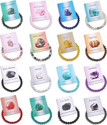 BROCC 16 قطعة من أساور الكريستال العلاجية الطبيعية للنساء والرجال، 6 مم خرز دائري أحجار كريمة قابلة للتمدد، مجموعة هدايا أساور من حجر الكريستال العلاجي in Kuwait