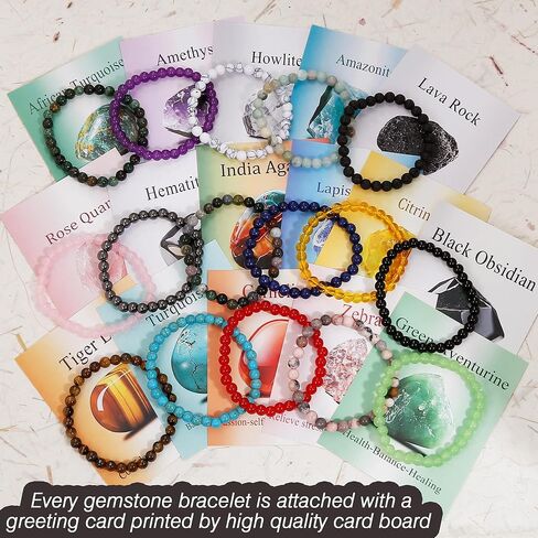 BROCC 16 قطعة من أساور الكريستال العلاجية الطبيعية للنساء والرجال، 6 مم خرز دائري أحجار كريمة قابلة للتمدد، مجموعة هدايا أساور من حجر الكريستال العلاجي in Kuwait