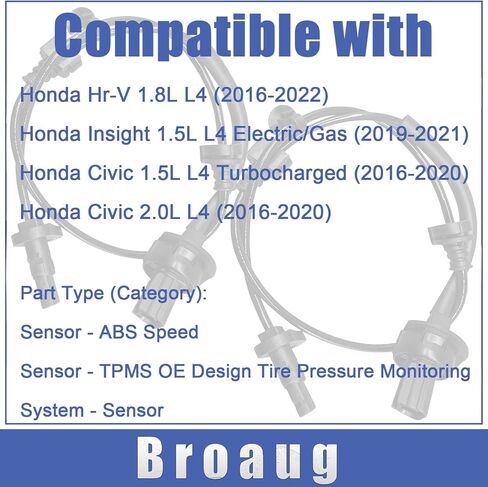 قطعتان من أجهزة استشعار سرعة العجلات ABS (أمامية يسار ويمين) متوافقة مع Honda HR-V/Insight/Civic (2016-2022) - تحل محل أرقام OE 57455T7WA01 و57450T7WA01 in Kuwait