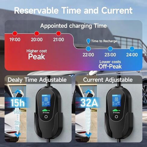 كابل شحن 7.2kW 5M نوع 2، 6/8/10/13/16/20/24/32A تيار قابل للتعديل، كابل شحن نوع 2 سيارة كهربائية نوع 2، شاحن EV مع حقيبة in Kuwait