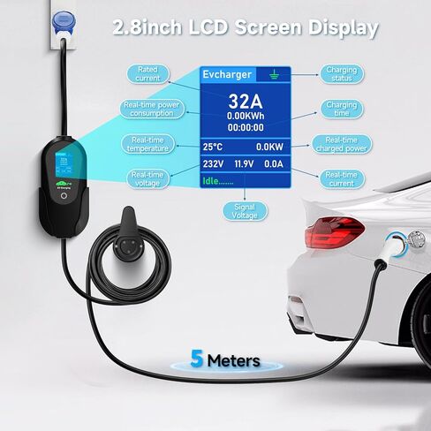 كابل شحن 7.2kW 5M نوع 2، 6/8/10/13/16/20/24/32A تيار قابل للتعديل، كابل شحن نوع 2 سيارة كهربائية نوع 2، شاحن EV مع حقيبة in Kuwait
