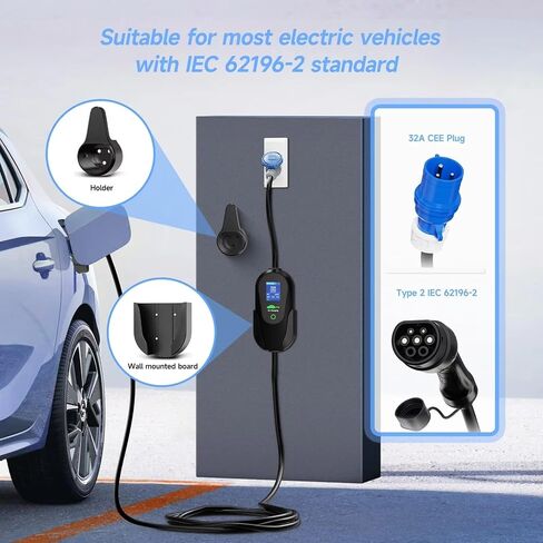 كابل شحن 7.2kW 5M نوع 2، 6/8/10/13/16/20/24/32A تيار قابل للتعديل، كابل شحن نوع 2 سيارة كهربائية نوع 2، شاحن EV مع حقيبة in Kuwait