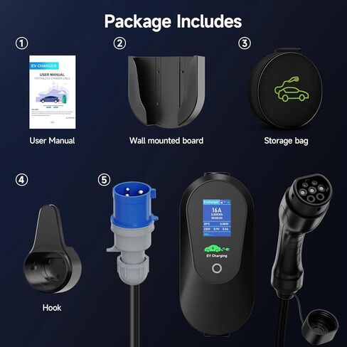 كابل شحن 7.2kW 5M نوع 2، 6/8/10/13/16/20/24/32A تيار قابل للتعديل، كابل شحن نوع 2 سيارة كهربائية نوع 2، شاحن EV مع حقيبة in Kuwait