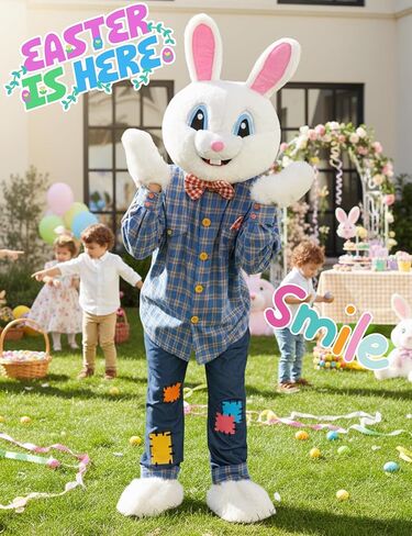 7 Pcs Easter Bunny Costume Adult Rabbit Suit Costume For Men with Headcover Fancy Dress Outfit for Easter Holiday in Kuwait