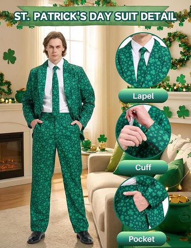 بدلة عيد القديس باتريك للرجال، زي فاخر للرجال في يوم القديس باتريك للبالغين، زي أخضر محظوظ لحفلات العطلات in Kuwait