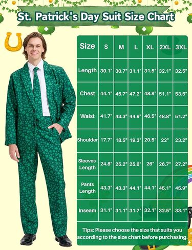 بدلة عيد القديس باتريك للرجال، زي فاخر للرجال في يوم القديس باتريك للبالغين، زي أخضر محظوظ لحفلات العطلات in Kuwait