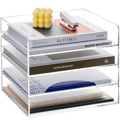 Paper Letter Tray Organizer Acrylic Desk Organizer and Accessories Stackable Tray Office Supplies for Organizing Paper Files Magazines Documents Books,Use for Office School Home (2 Tier,Clear) in Saudi Arabia
