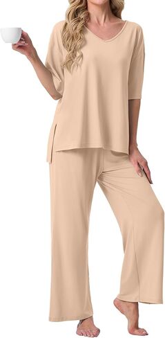 PrinStory Womens Pajama Sets Short Sleeve Pajamas Set 2 Piece Pjs Sets for Women Comfy Loungewear with Pockets in Saudi Arabia