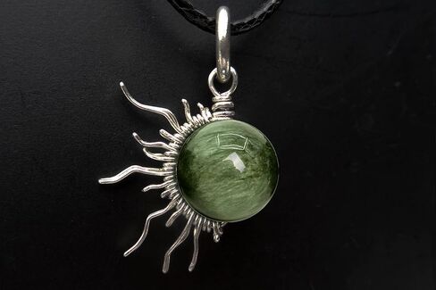 Green Chrysoberyl Cats Eye 1/2 Sun Wire Pendant- Black Niobium/Silver/Steel/Copper/Bronze/14K Gold, or 14K Rose Gold- Pendant or Bracelet Charm Black Gemstone Jewelry Sun Moon Necklace in Kuwait