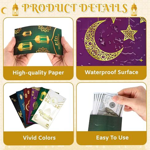 24 قطعة من مظاريف أموال عيد مبارك للنقود وحاملات بطاقات هدايا رمضان ومغلف جيب للعطلات للنقود وبطاقات مبارك الإسلامية، 6 ألوان in Kuwait