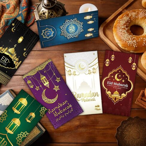 24 قطعة من مظاريف أموال عيد مبارك للنقود وحاملات بطاقات هدايا رمضان ومغلف جيب للعطلات للنقود وبطاقات مبارك الإسلامية، 6 ألوان in Kuwait