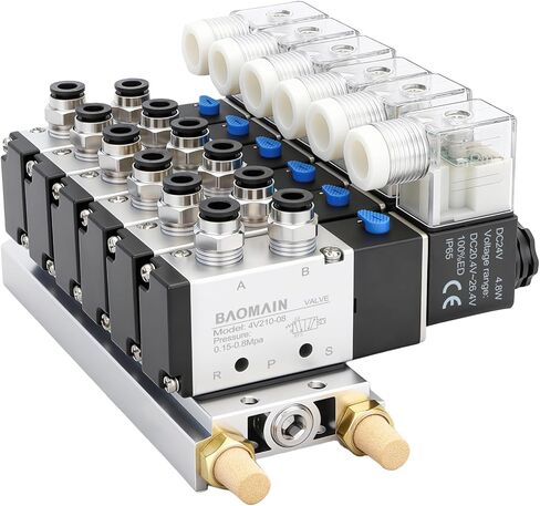 Baomain Integrated 10 Space Manifold with Solenoid Valve 4V210-08 DC 24V PT1/4 2 Position 5 Way Base Muffler Quick Fittings Set in Saudi Arabia