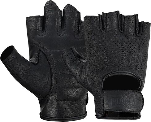 Hugger Men's Super Soft Deer Soft Weatherlite Fingerless Leather Motorcycle and Driving Gloves in Saudi Arabia