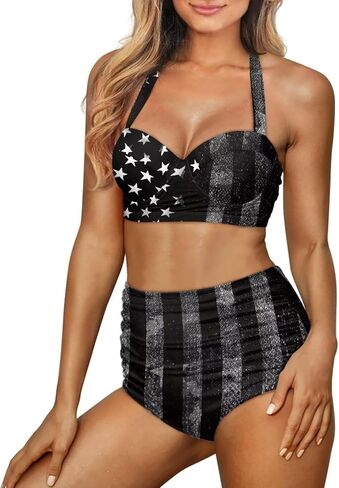 KEIAHUAN High Waisted Bikini Sets for Women with Bottom Tummy Control Swimsuit Vintage Bathing Suit 2pcs in Kuwait