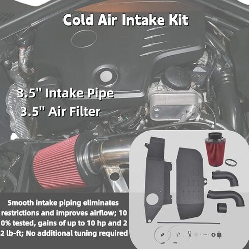 استبدال مجموعة مدخل الهواء البارد لسيارات BMW F22/F30/31/34/F32/33/36 2.0T، أنبوب سحب 3.5 بوصة، فلتر هواء 3.5 بوصة Mixizap in Kuwait