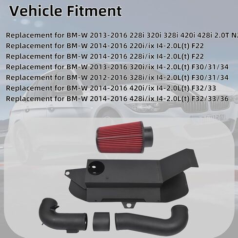 استبدال مجموعة مدخل الهواء البارد لسيارات BMW F22/F30/31/34/F32/33/36 2.0T، أنبوب سحب 3.5 بوصة، فلتر هواء 3.5 بوصة Mixizap in Kuwait