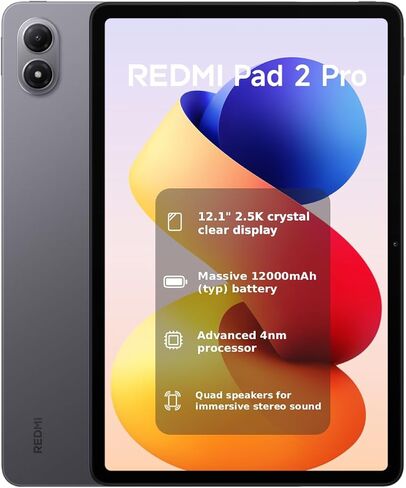 XIAOMI Redmi Pad 2 PRO فقط واي فاي (بدون مكالمات أو رسائل نصية) 12.1 بوصة 2.5K ثماني النواة 4 مكبرات صوت ذاكرة ROM عالمية 12000 مللي أمبير في الساعة بلوتوث Wi-Fi 6 8MP موديل 25099RP13G (فضي، 256 جيجابايت + 8 جيجابايت) in Saudi Arabia