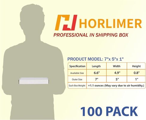 مجموعة صناديق الشحن من HORLIMER مقاس 7 × 5 × 1 مكونة من 100 قطعة، صندوق بريد من الورق المقوى المموج الأبيض لتعبئة الشركات الصغيرة in Kuwait