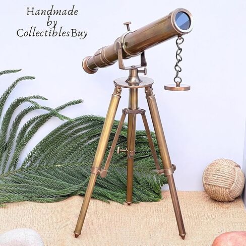 Vintage Brass Table Telescope with Wooden Tripod Stand, Antique Maritime Telescope for Home Office Décor, Collectors & Nautical Enthusiasts, Retro Brass Nautical Instrument in Saudi Arabia