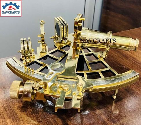 9 Inch Polished Brass Sextant - Vintage-Style Nautical Navigation Tool - Astrolabe Maritime Ship's Sextant, Royal Navy Gift in Saudi Arabia