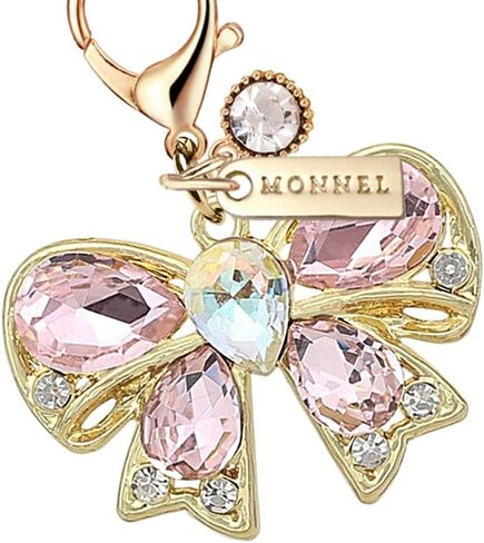 MC730 Little Crystal 3D Bow Lobster Clasp Charm for Women with Velvet Bag (Pink,1 Piece) in Saudi Arabia