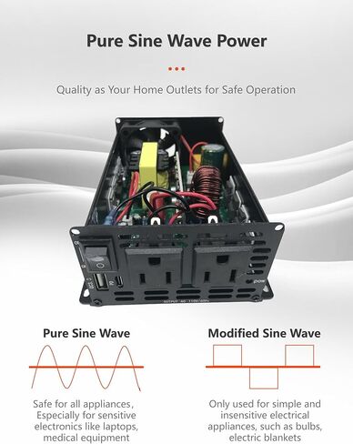 محول طاقة بموجة جيبية نقية 500 واط، تيار مستمر 12 فولت إلى تيار متردد 110 فولت مع 2 منافذ تيار متردد، 1 منفذ USB-A و1 منفذ USB-C للسيارة والمركبات الترفيهية والشاحنات in Kuwait