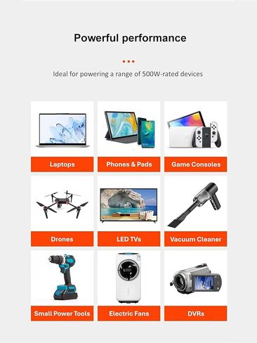 محول طاقة بموجة جيبية نقية 500 واط، تيار مستمر 12 فولت إلى تيار متردد 110 فولت مع 2 منافذ تيار متردد، 1 منفذ USB-A و1 منفذ USB-C للسيارة والمركبات الترفيهية والشاحنات in Kuwait