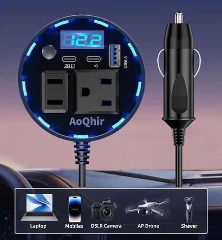 12V Car Power Inverter 200W DC to AC 110V Converter with PD 45W USB-C & QC3.0 Fast Charging, Dual AC Outlets, Smart Cooling Fan, Multi-Protection for Phone, Tablet, Laptop, Car Fridge in Saudi Arabia