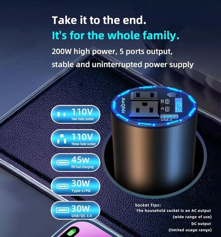 12V Car Power Inverter 200W DC to AC 110V Converter with PD 45W USB-C & QC3.0 Fast Charging, Dual AC Outlets, Smart Cooling Fan, Multi-Protection for Phone, Tablet, Laptop, Car Fridge in Saudi Arabia