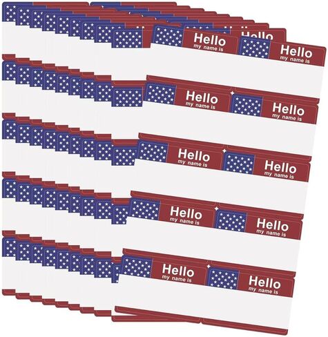 300 Pcs “Hello My Name is “ Patriotic Name Tags Stickers(3.5"X2.4") Self-Adhesive Name Sticker Name Badges Labels are Great for Volunteer Work，Party,Office, Meeting, School and Mailing in Saudi Arabia