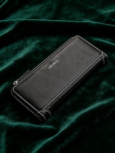 Mens Side Zipper Wallet, Leather Phone Clutch with Multiple Card Slots and Large Capacity, Casual RFID Blocking Organizer for Daily Essentials (Black) in Saudi Arabia