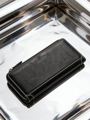 Mens Side Zipper Wallet, Leather Phone Clutch with Multiple Card Slots and Large Capacity, Casual RFID Blocking Organizer for Daily Essentials (Black) in Saudi Arabia